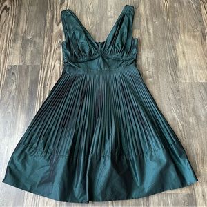 BCBGeneration Jewel Green Metallic Pleated Cocktail Holiday Dress